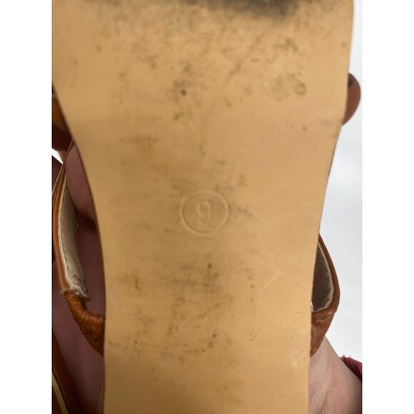 Lulus Leylia Women 9 Tan faux leather slip on block heel strappy sandals - Picture 7 of 7